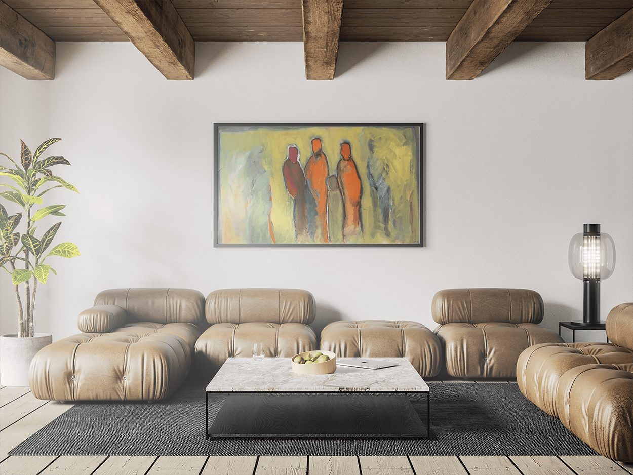 A Monica Cohn figure painting above a sofa